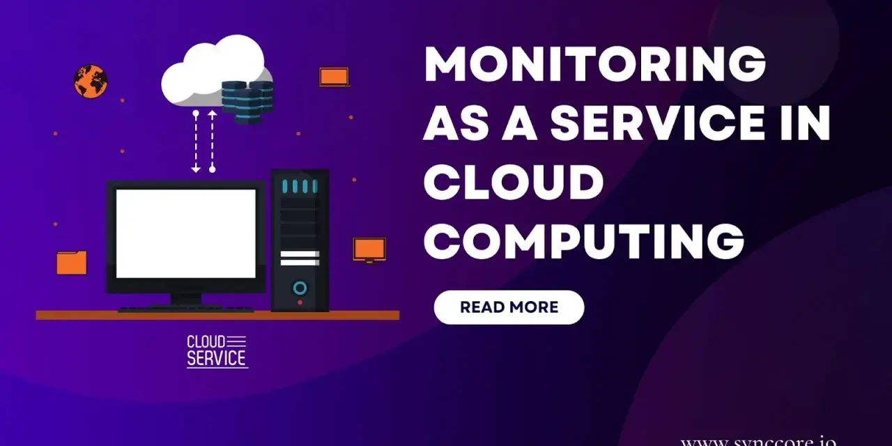 Illustration of cloud computing infrastructure with a computer and server, highlighting "Monitoring as a Service" for seamless cloud operations.