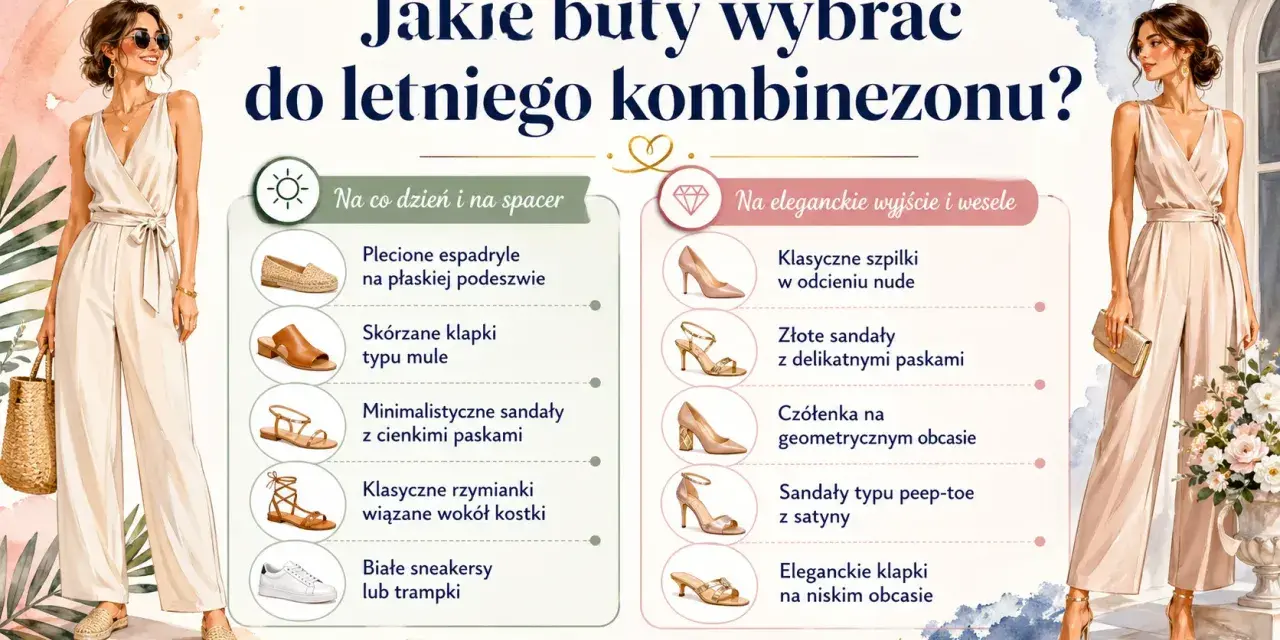Jakie buty do kombinezonu? Stylizacje na co dzień i na eleganckie wyjścia: espadryle, klapki, sandały, szpilki i czółenka.