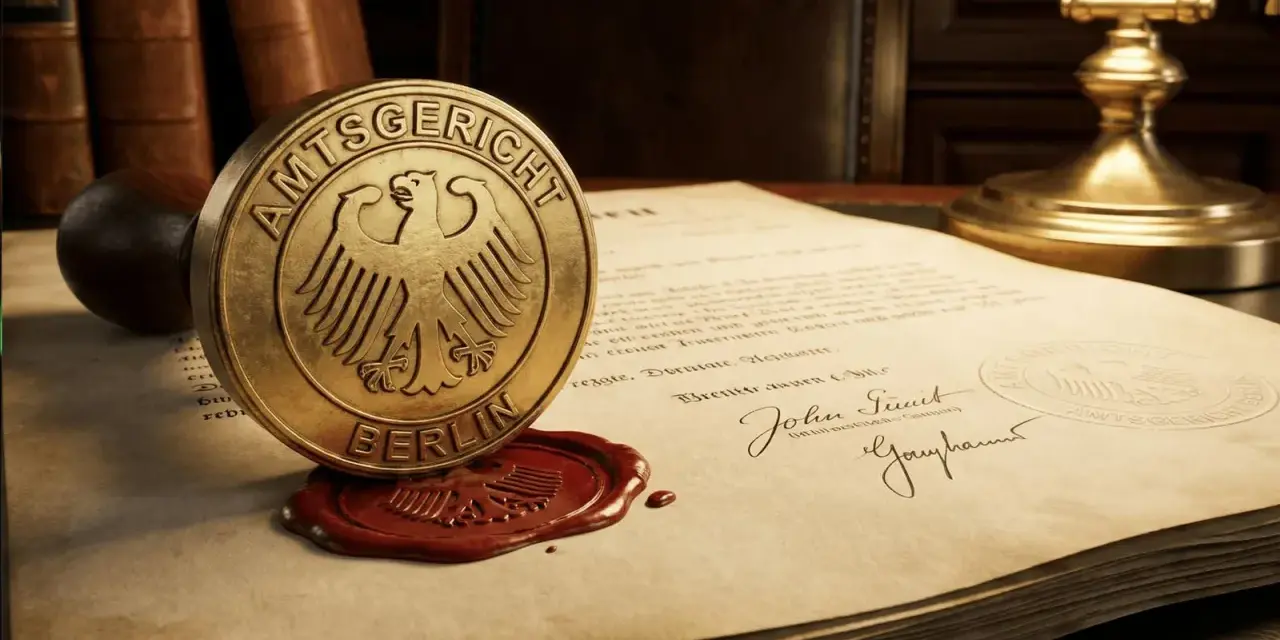 Siegel des Amtsgerichts Berlin auf Dokumenten, die auf eine rechtliche Angelegenheit, vielleicht im Kontext des Jugendamts, hindeuten.