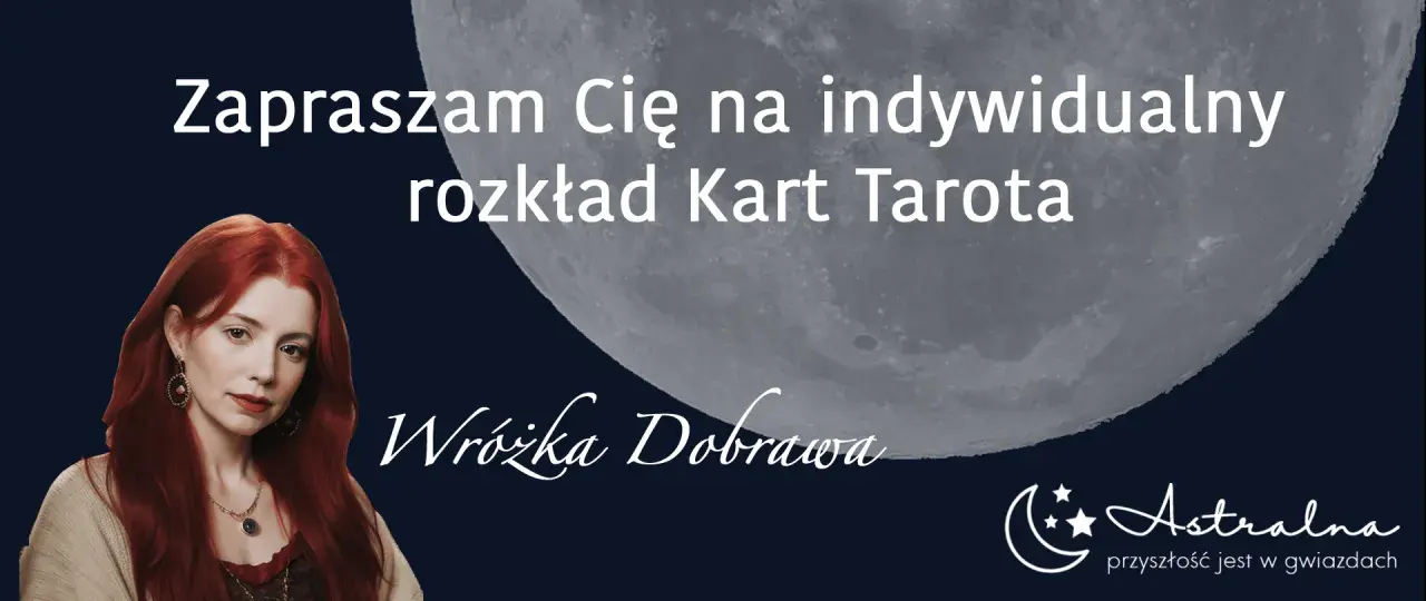 Kobieta z rudymi włosami zaprasza na indywidualny rozkład kart tarota. Wróżka Dobrawa oferuje wgląd w przyszłość, być może nawet w kwestie kochanków tarot.