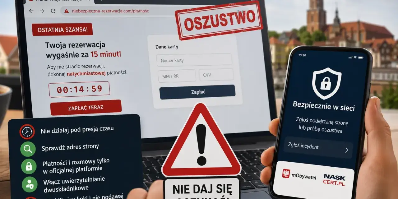 Oszustwo na rezerwację! Czy booking jest bezpieczny? Uważaj na fałszywe strony i nie podawaj danych karty. Zgłoś incydent na NASK CERT.PL.