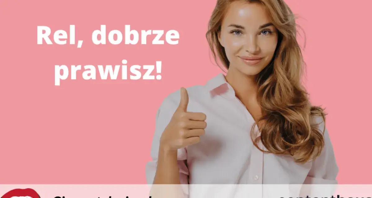 Rel, dobrze prawisz! Uśmiechnięta kobieta pokazuje kciuk w górę. To znak, że wszystko jest OK.