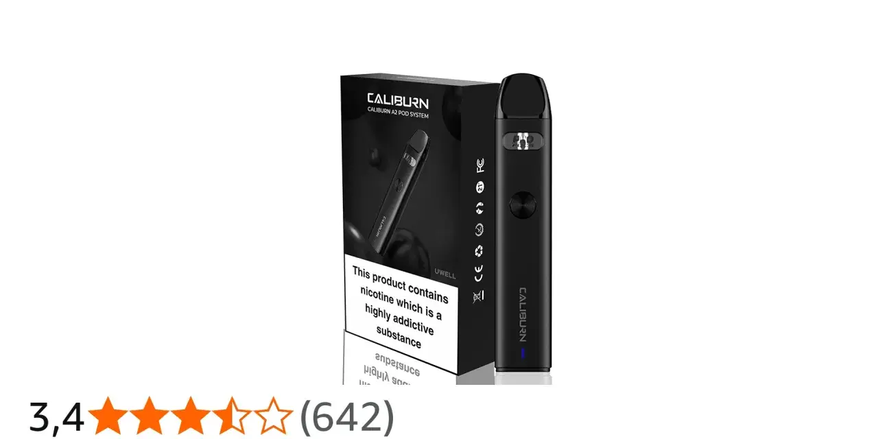 El Caliburn A2, un sistema de pod elegante y negro, junto a su caja.