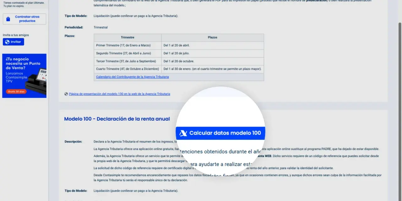 Detalles del modelo 100 para autónomos. Información sobre plazos y presentación.