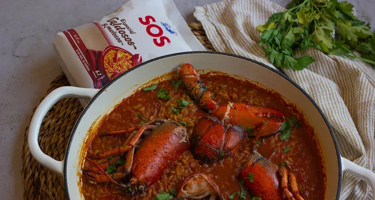Delicioso arroz con bogavante, preparado con arroz SOS especial caldosos y melosos.