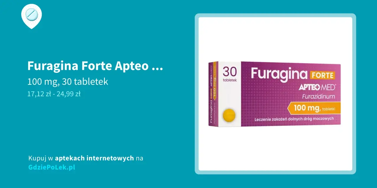 Furagina Forte Apteo Med, 100 mg, 30 tabletek. Czy furagina jest na receptę? To lek bez recepty na infekcje dróg moczowych.