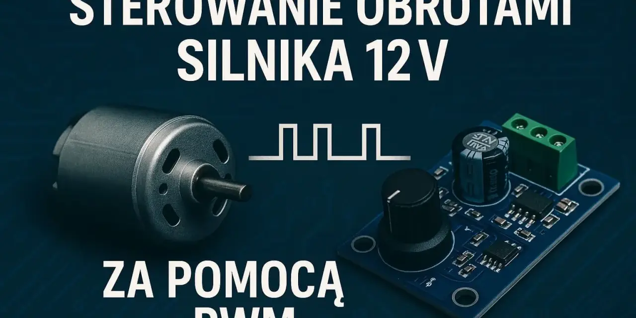 Silnik 12V i moduł z potencjometrem – regulator prędkości do sterowania obrotami silnika za pomocą PWM.
