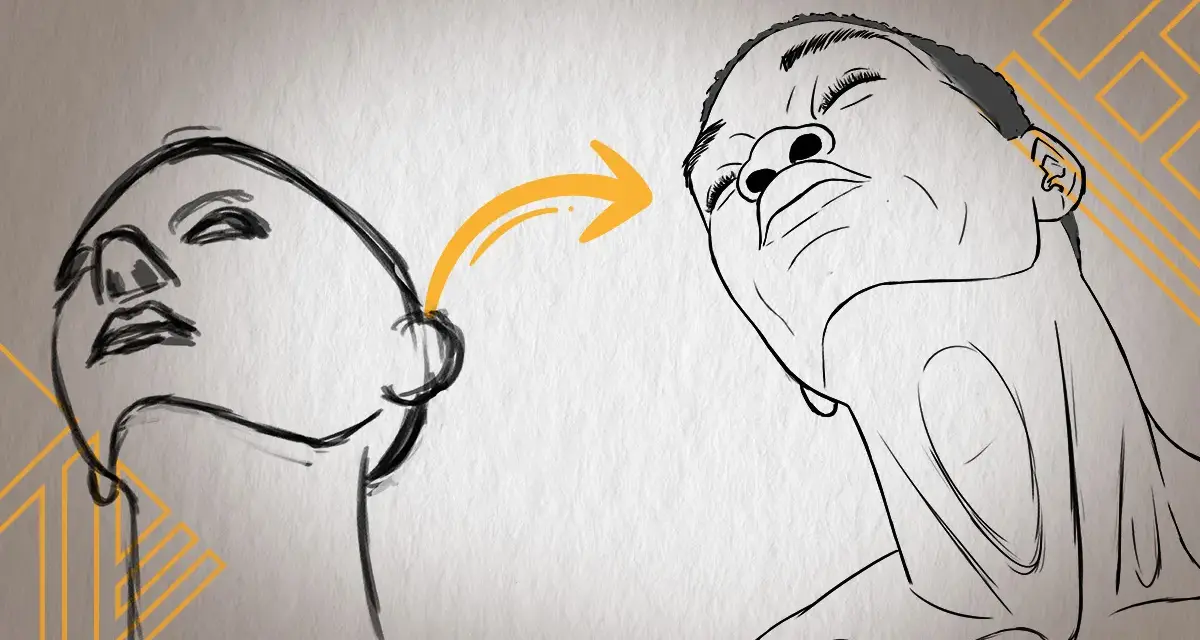 Un artiste amateur montre l'évolution d'un croquis de visage vers un portrait plus détaillé.