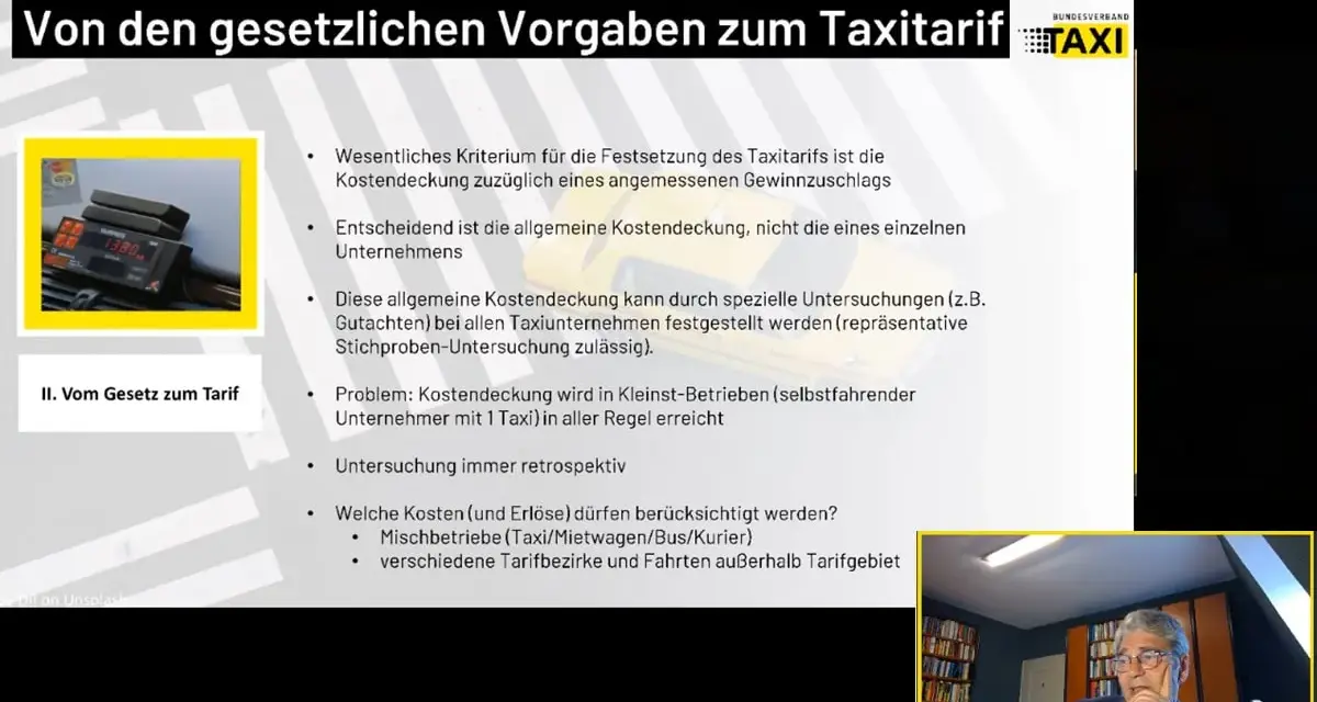 Gesetzliche Vorgaben zum Taxitarif: Kostendeckung als Kriterium. Die allgemeine Kostendeckung ist entscheidend, nicht die einzelner Unternehmen.