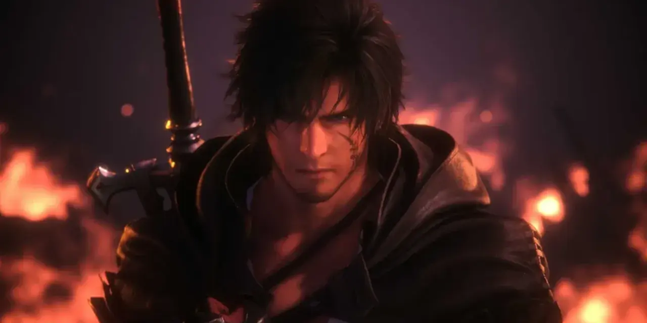 Clive Rosfield, protagonista de Final Fantasy XVI, listo para la batalla. Su mirada intensa y la espada al hombro son clave en esta guía.