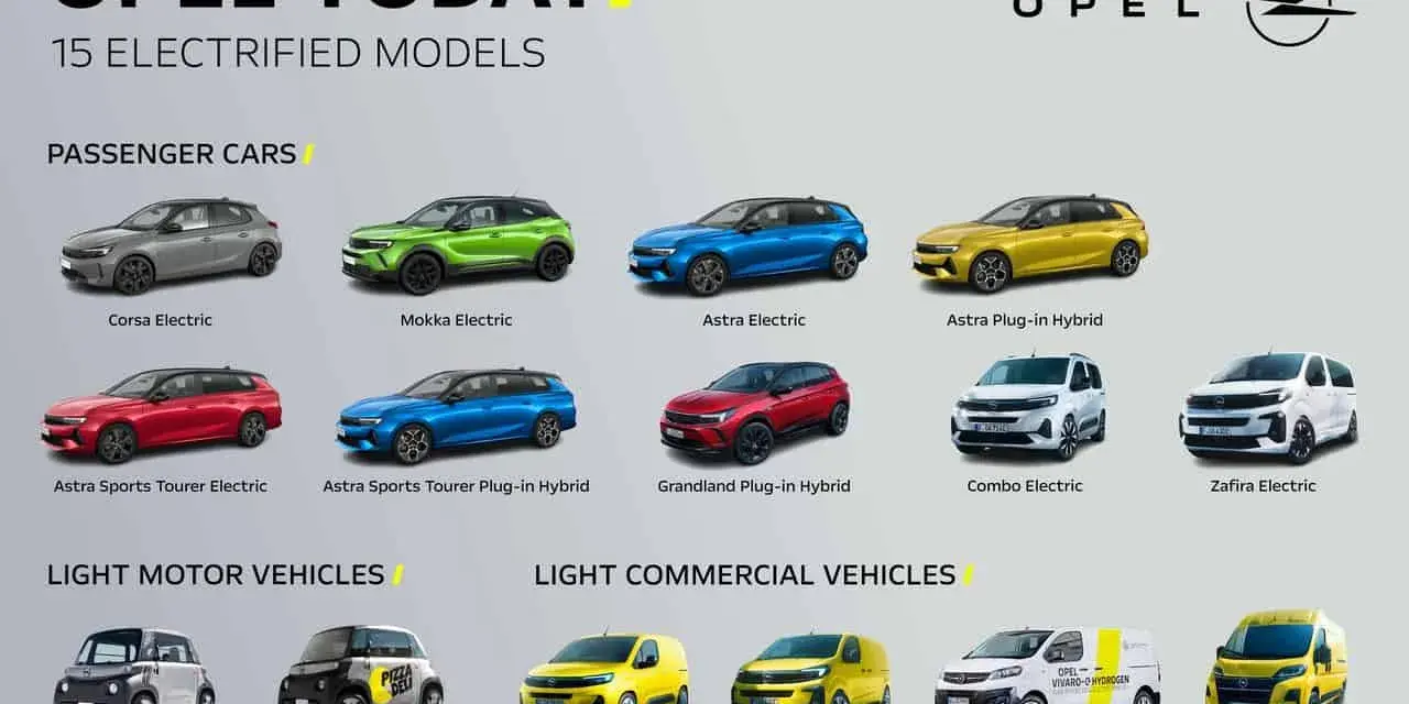 Kolekcja 15 zelektryfikowanych modeli Opla, w tym samochody osobowe i dostawcze. Wśród nich znajdziemy m.in. Opla Corsę Electric, Mokkę Electric, Astrę oraz modele Vauxhall.