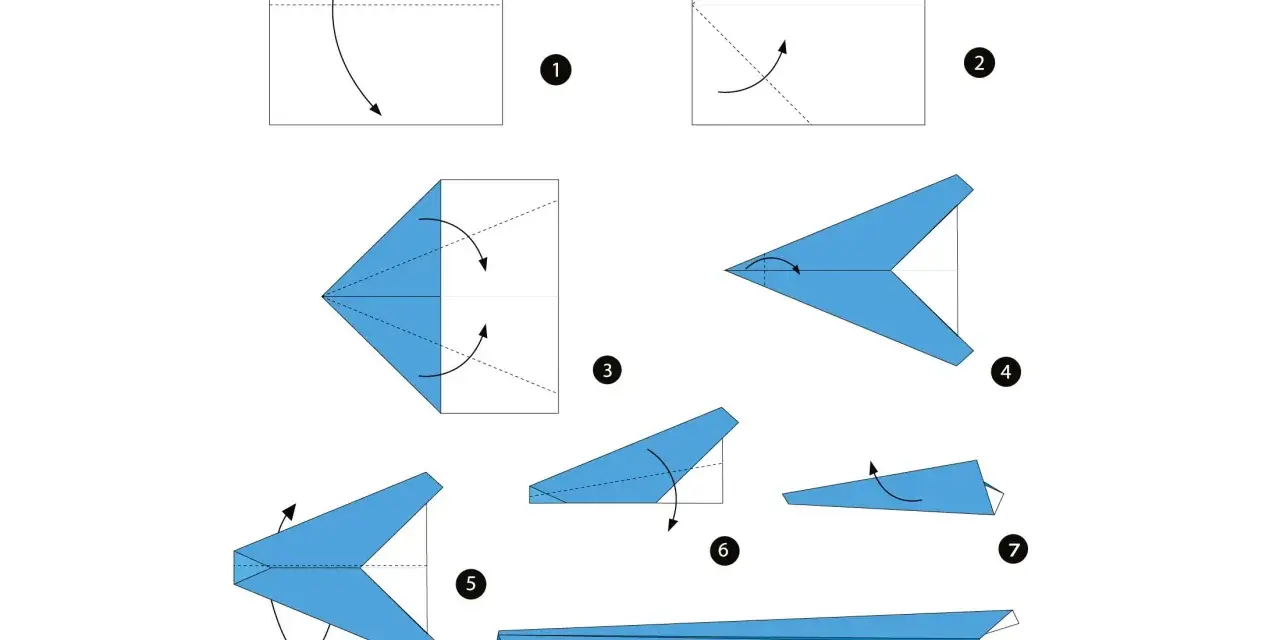 Steg-för-steg-guide för att vika ett klassiskt origami flygplan.