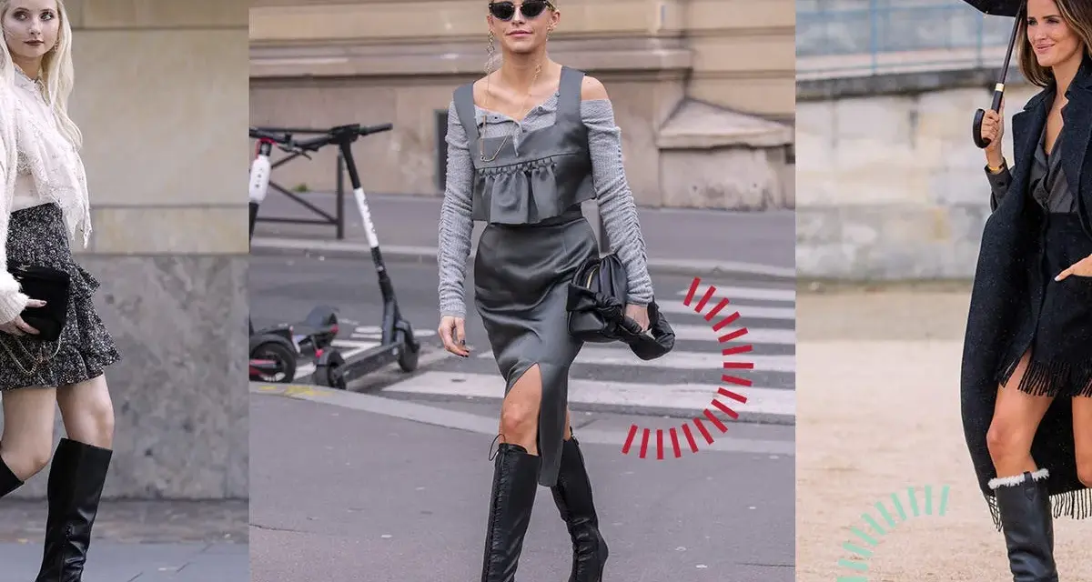 Tre donne sfoggiano eleganti stivali senza calze, completando look audaci e alla moda.