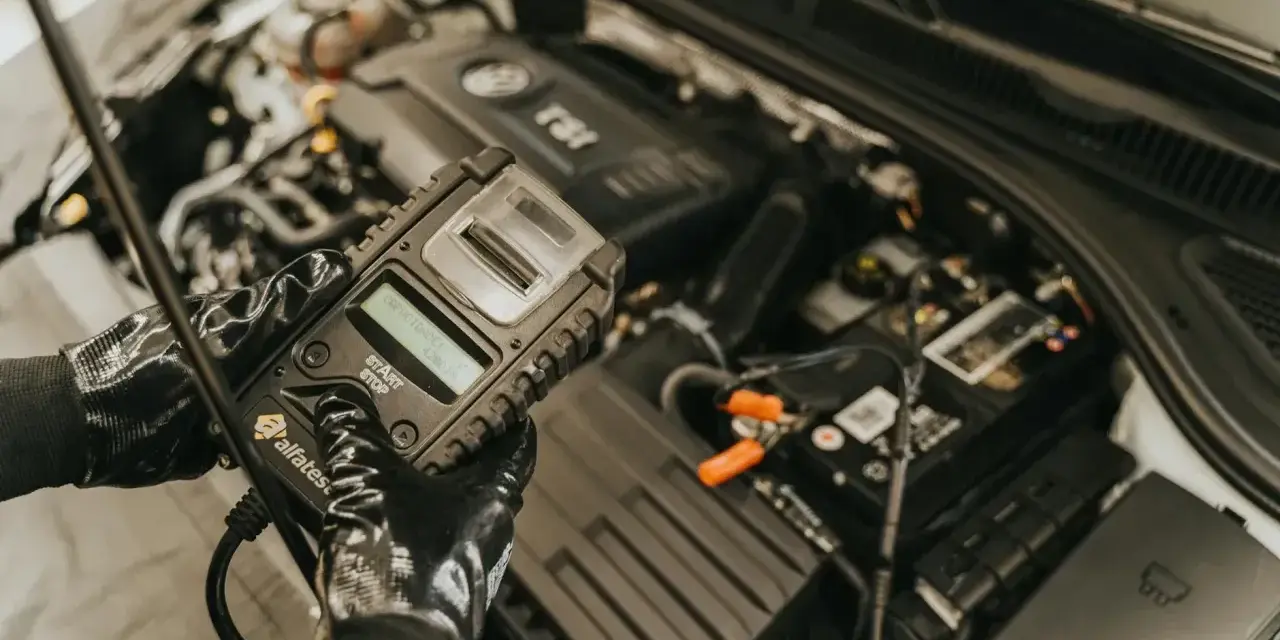 Mechanik sprawdza czujnik halla objawy za pomocą testera.