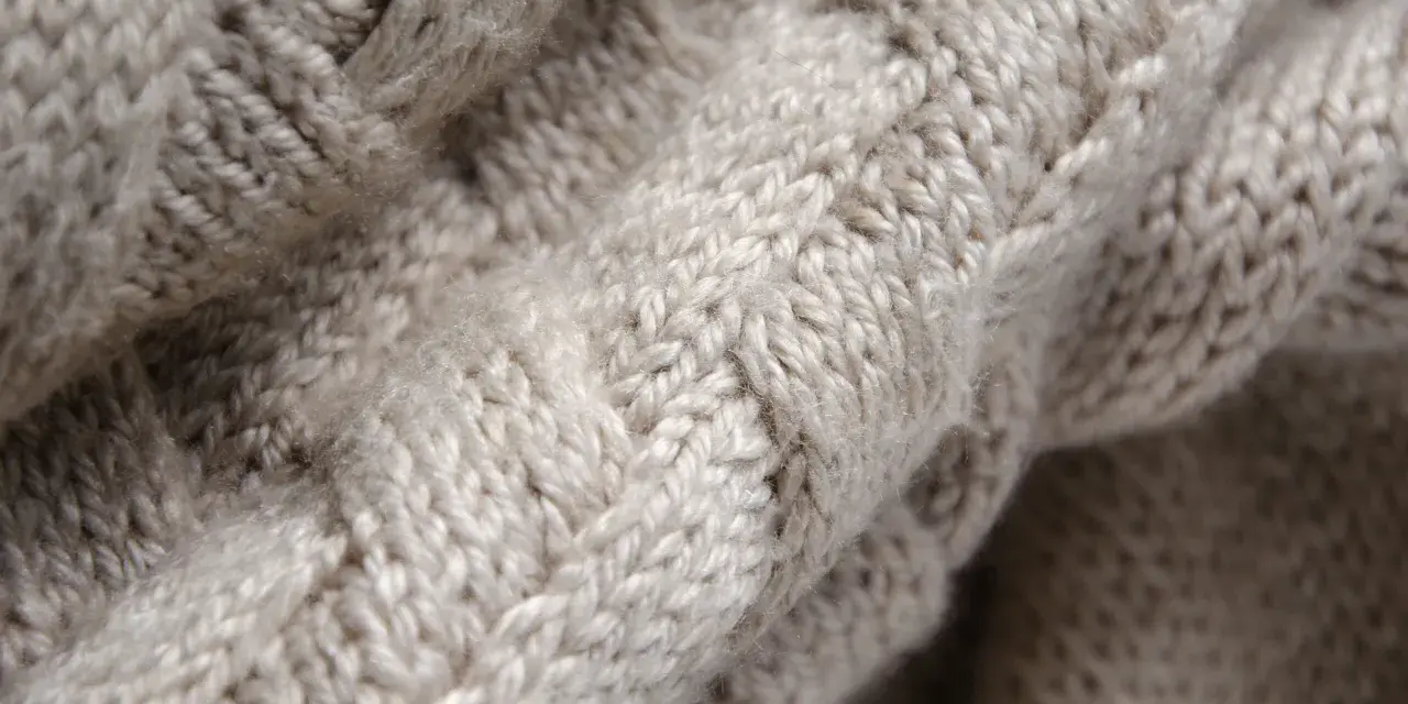 Tessuto a maglia grossa color crema, con un motivo a trecce che ricorda la morbidezza della flanella.