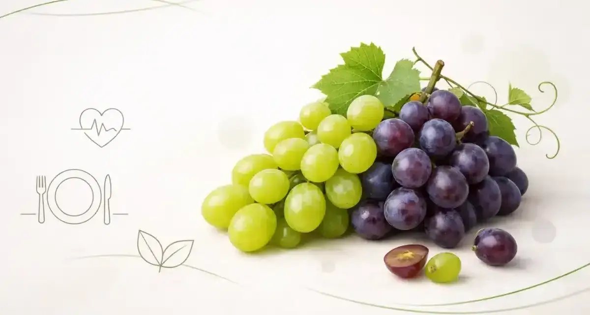 Zielone i fioletowe winogrona, symbolizujące zdrowie i dietę. Czy winogrona są zdrowe? Tak, to pyszny i pożywny owoc.