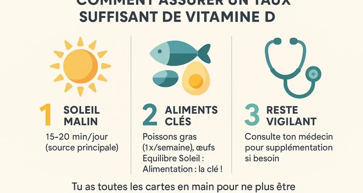 Soleil, aliments et médecin : les clés pour un bon taux de vitamine D. Profite du soleil malin pour ta vitamine D !