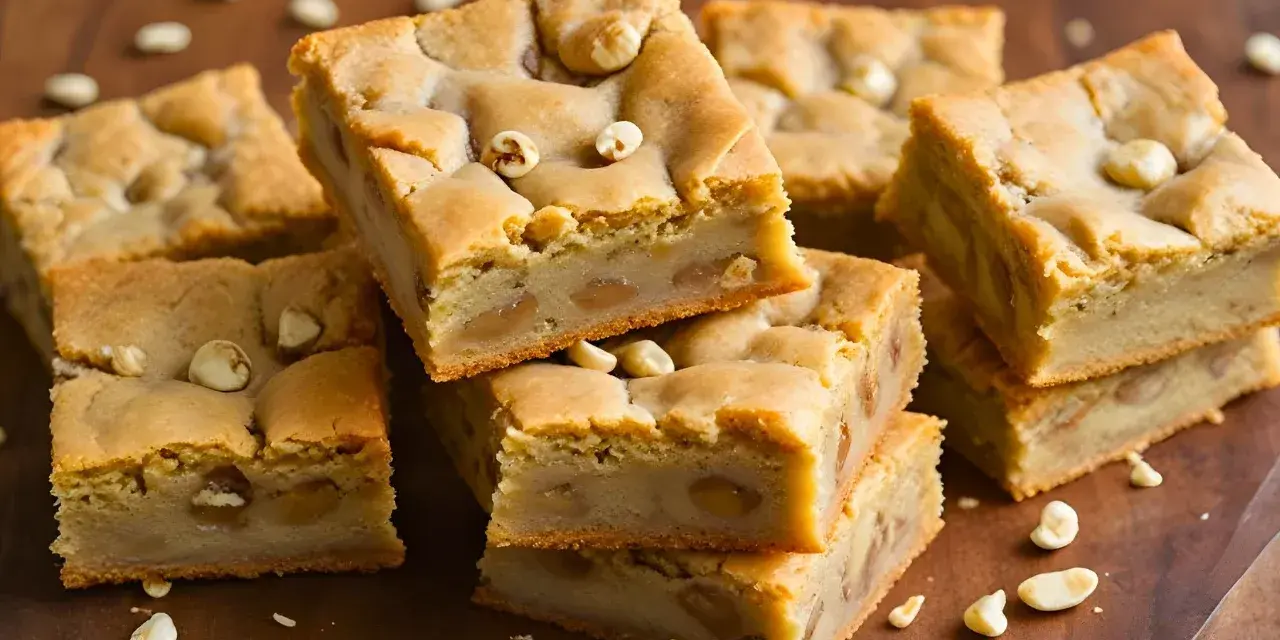 Słodkie brownie i blondie z orzechami makadamia, ułożone na drewnianej desce.