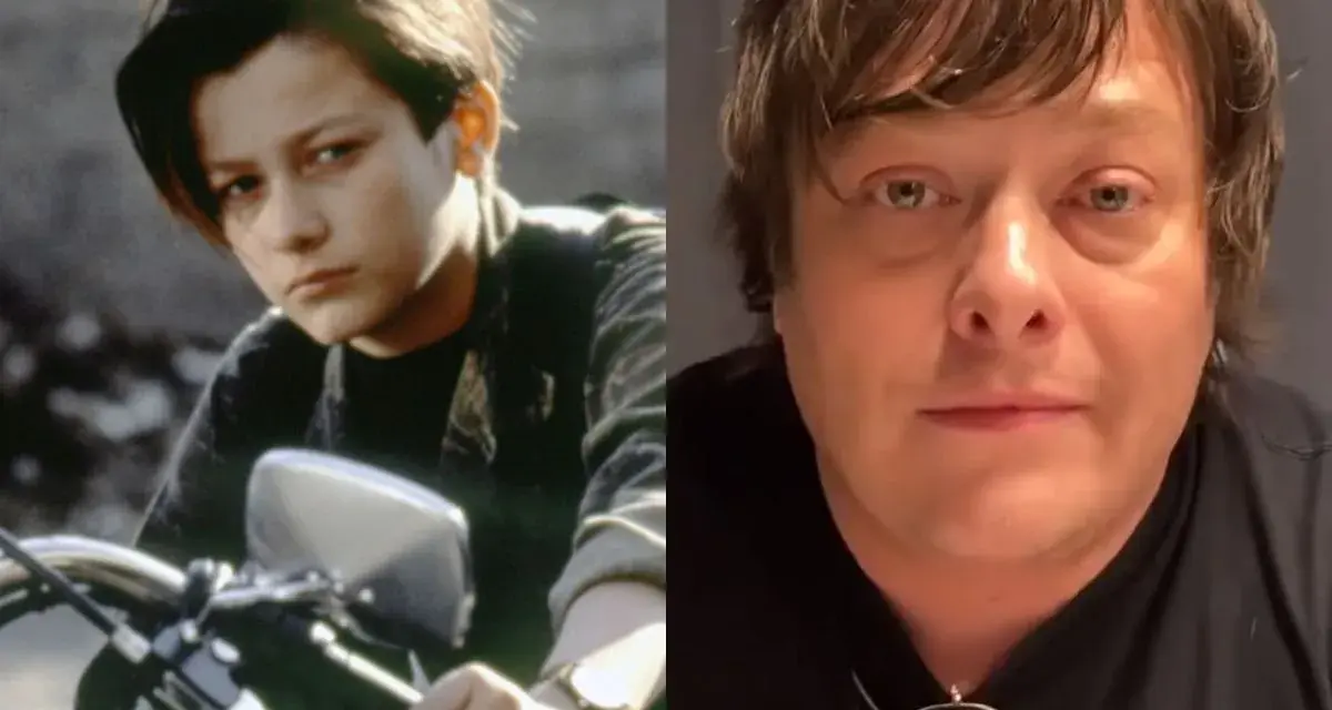 Młody Edward Furlong jako John Connor z Terminatora 2 obok jego obecnego wizerunku. Terminator obsada w porównaniu.