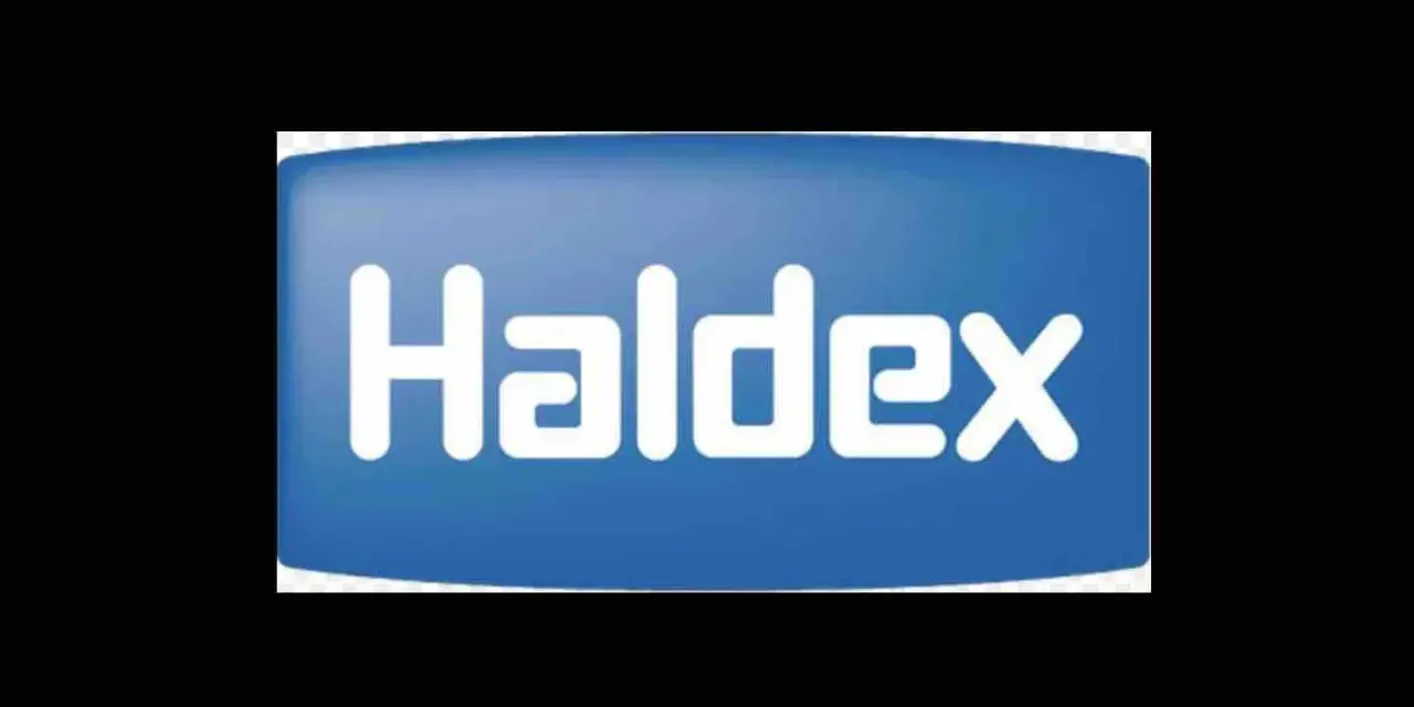 Niebieskie logo z białym napisem "Haldex".