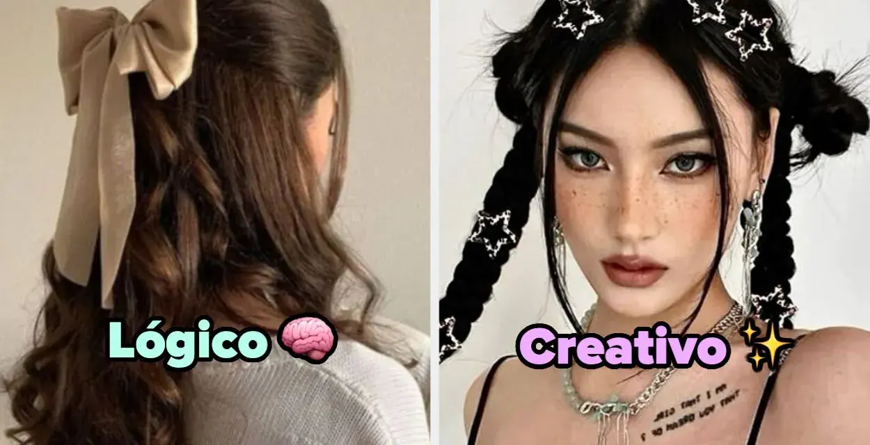 Dos peinados aesthetic: uno con moño beige y ondas, y otro con trenzas y accesorios de estrellas.