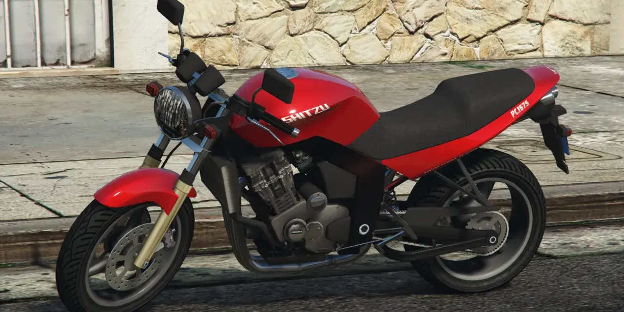 Czerwony motocykl "Shitzu" z GTA 5, gotowy do akcji. Ten kod na motor to marzenie każdego gracza!