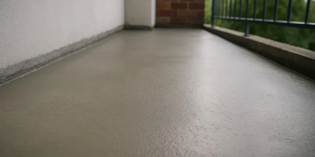 Świeżo wylana, gładka posadzka betonowa na balkonie.