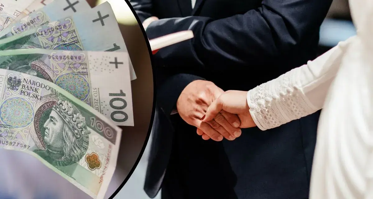 Pieniądze na ślub, ile dać księdzu? Złotówki w ręku pary młodej, symboliczne wsparcie dla ceremonii.