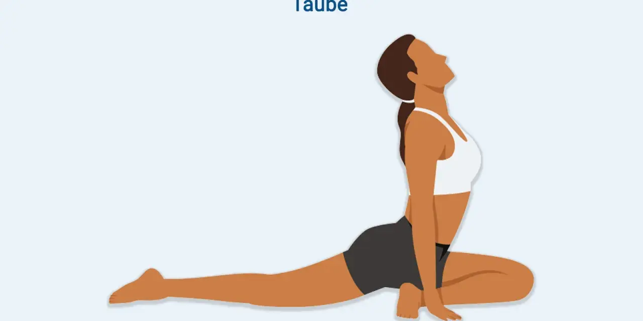 Frau in der Tauben-Yoga-Pose, die bei Ischias-Schmerzen Linderung verschafft.
