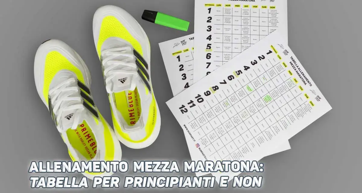 Scarpe da corsa e tabelle di allenamento per la mezza maratona, ideali per chi corre 2 volte a settimana.