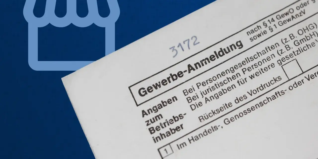 Gewerbe-Anmeldung Formular mit Laden-Symbol. Hier erfahren Sie, wie Sie ein Gewerbe anmelden.