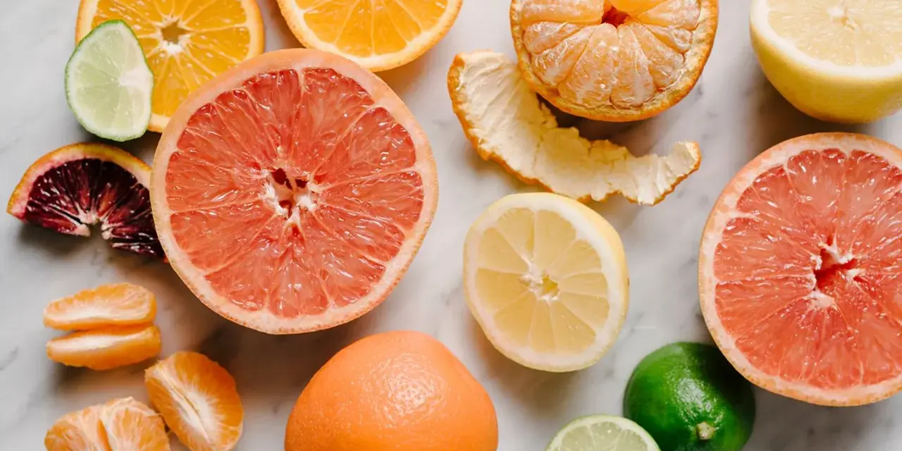 Cytrusy: pomarańcze, grejpfruty, cytryny, limonki i mandarynki. Kolorowy, soczysty przekrój owoców to perfecta fenomen c.
