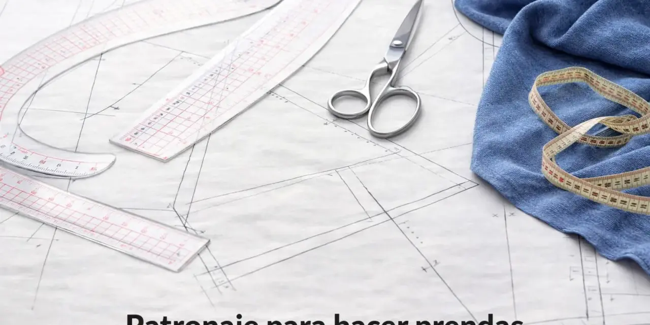 Herramientas de costura sobre un patrón de ropa. Tijeras, reglas y cinta métrica listos para crear un nuevo diseño.