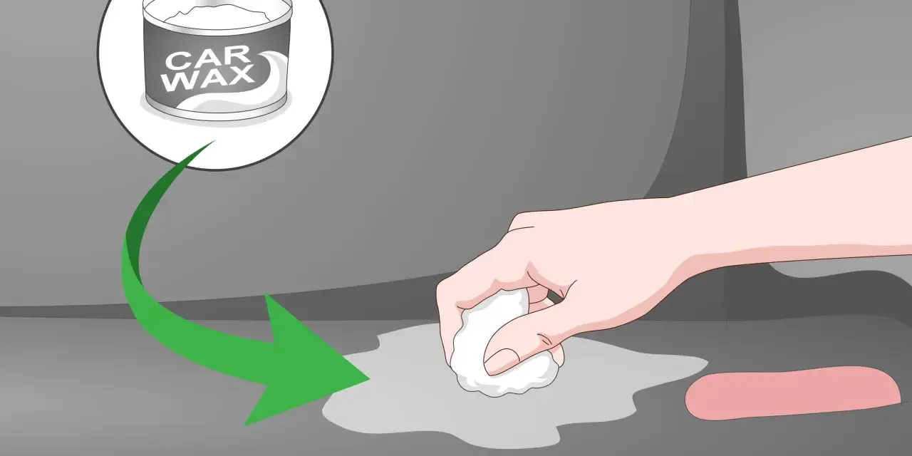A hand applies car wax to a gray surface, showing how to remove scratches from clear plastic.