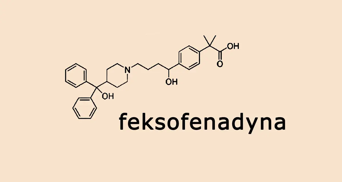 Struktura chemiczna feksofenadyny, leku przeciwhistaminowego.