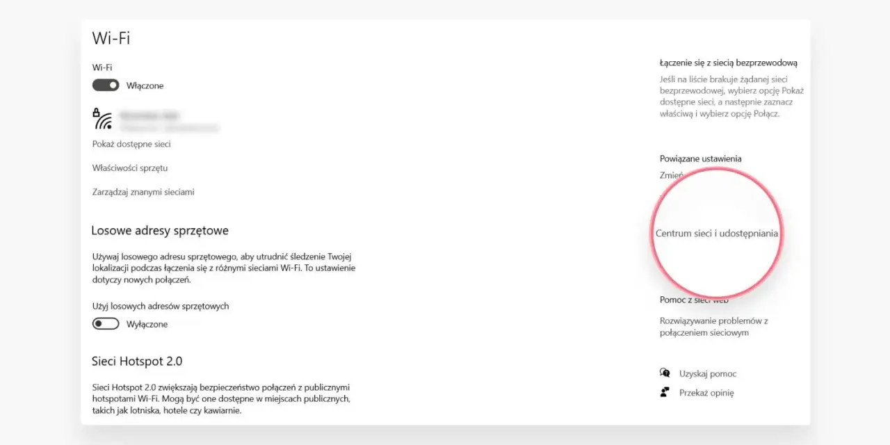 Ustawienia Wi-Fi: włączone, losowe adresy sprzętowe wyłączone. Centrum sieci i udostępniania. Co to IP?