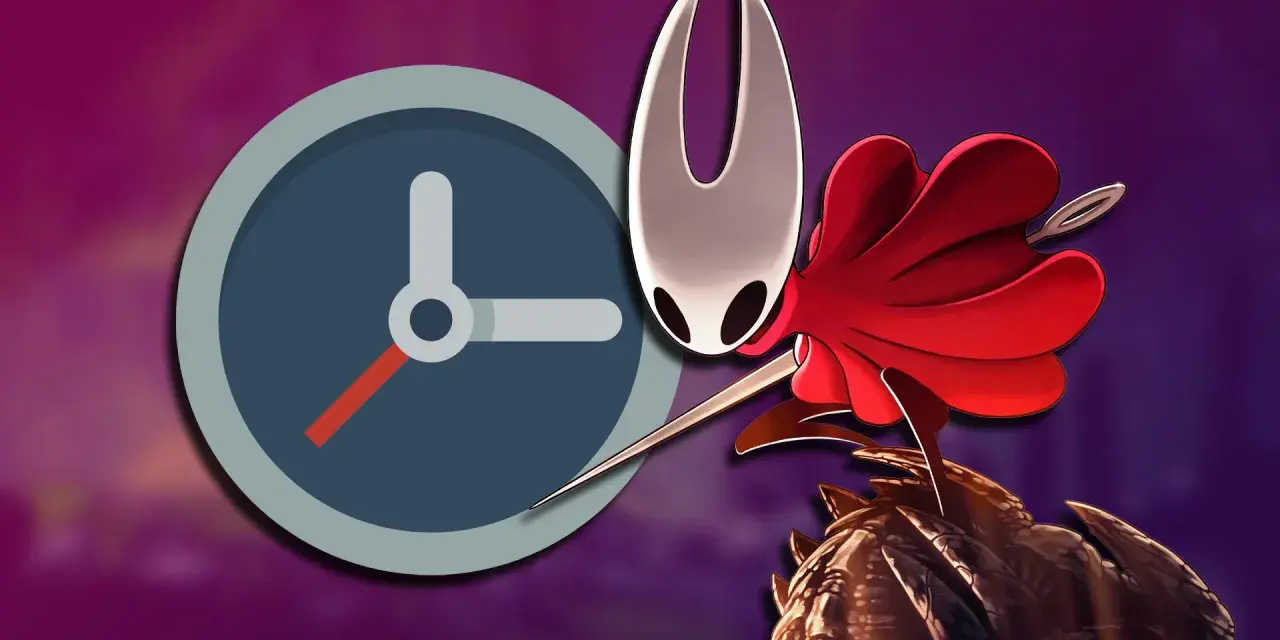 Reloj junto a Hornet de Hollow Knight. ¿Cuánto dura Hollow Knight? Averigua el tiempo de juego.