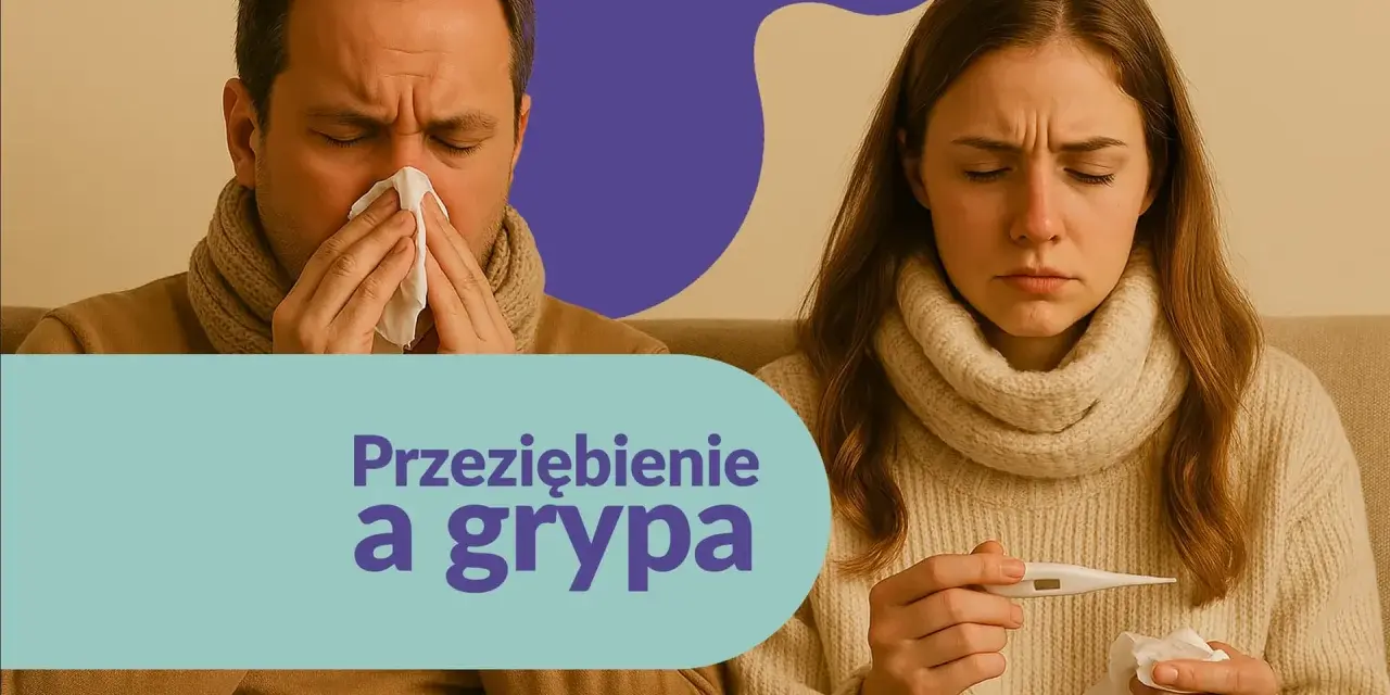 Mężczyzna z chusteczką przy nosie i kobieta z termometrem. Dyskutują, jakie leki na grypę wybrać, by szybko poczuć ulgę.