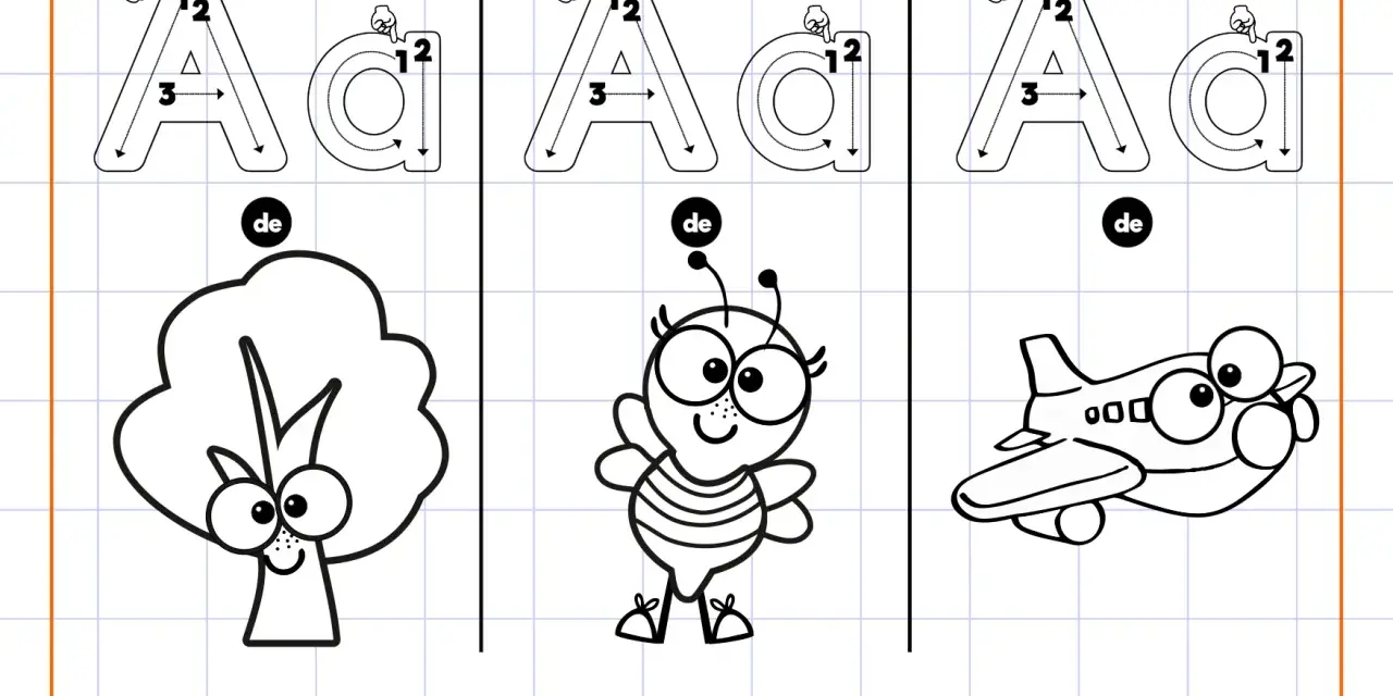 Ejercicios de grafomotricidad vocales: A de árbol, A de abeja, A de avión. ¡Practica la letra A!