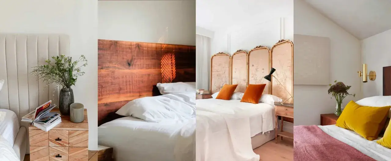 Ideas dormitorio rústico: camas con cabeceros de madera natural, telas suaves y detalles decorativos que evocan la naturaleza.