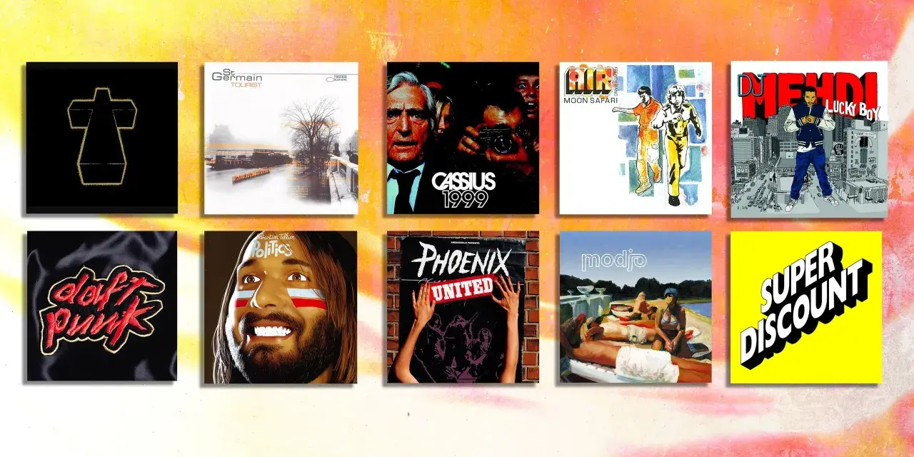 Une collection d'albums de musique électronique, incluant Daft Punk, Air, Cassius et d'autres artistes du groupe electro.