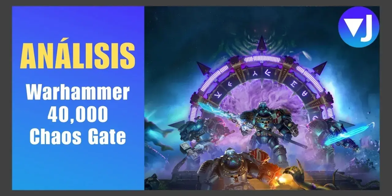 Análisis de Warhammer 40,000: Chaos Gate. Marines espaciales luchan contra el Caos cerca de un portal púrpura.