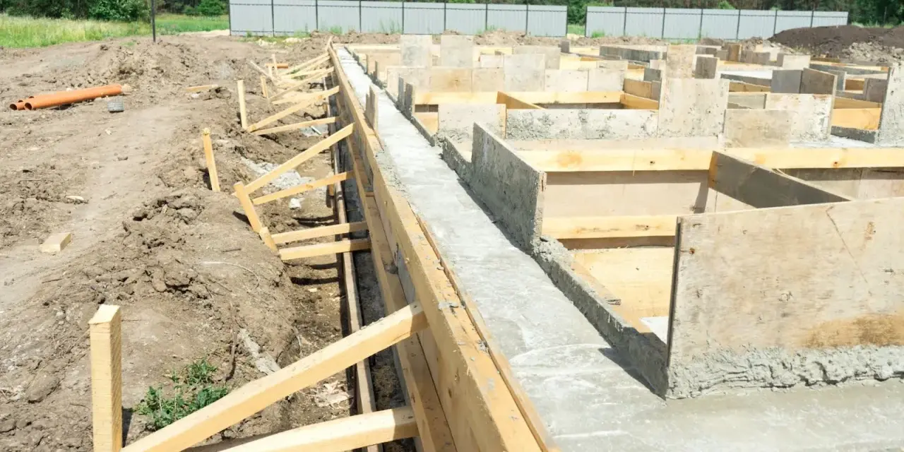 Budowa fundamentów domu szkieletowego: szalunki i wylany beton.