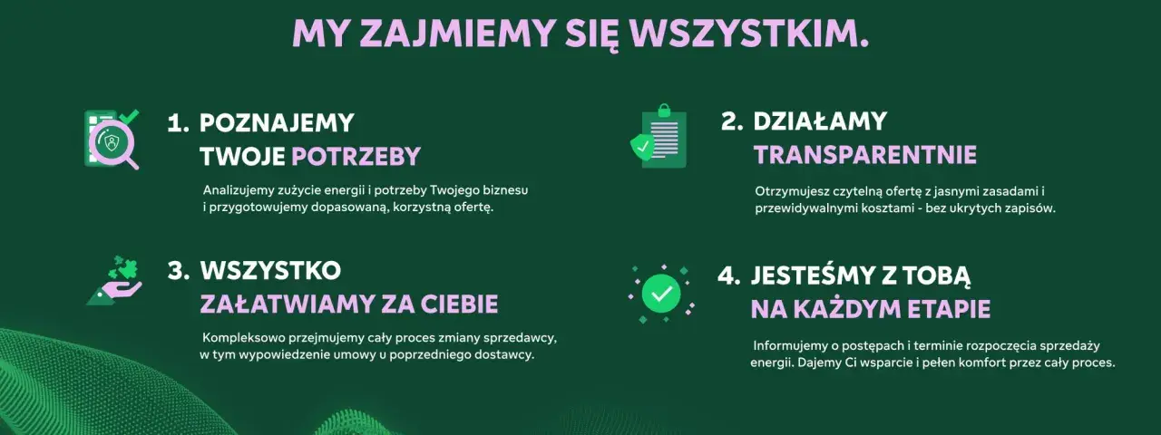 Fortum energia: poznajemy Twoje potrzeby, działamy transparentnie, załatwiamy wszystko za Ciebie i jesteśmy z Tobą na każdym etapie.