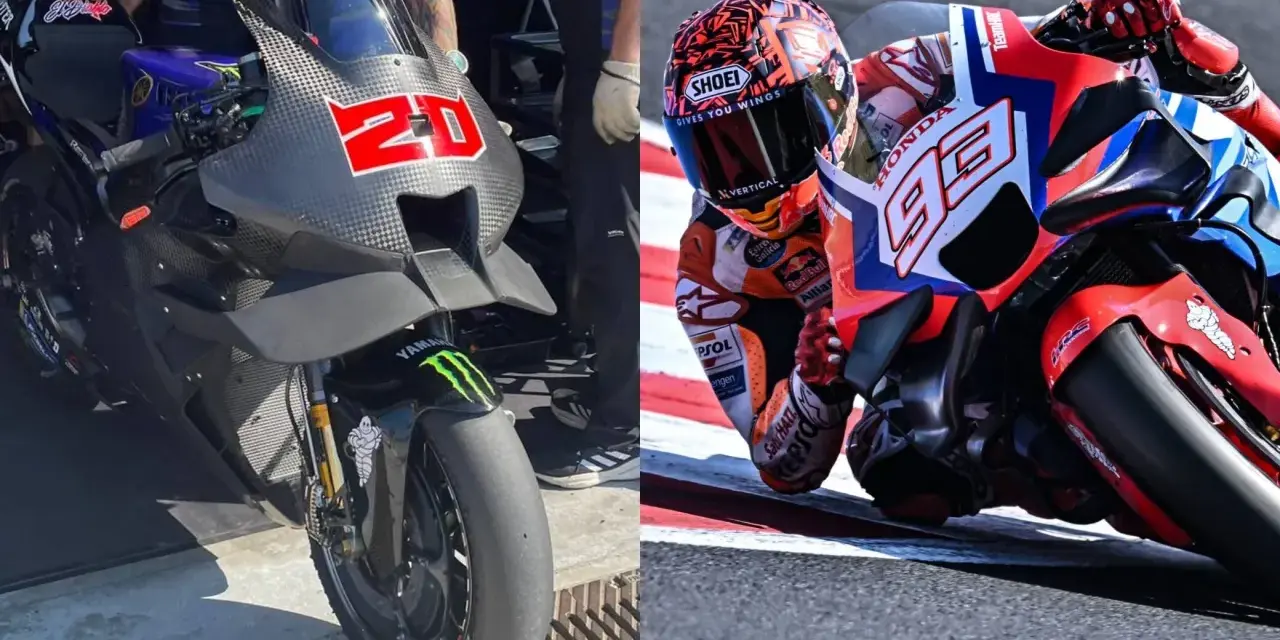 MotoGP: moto Yamaha numero 20 e moto Honda numero 93 in azione, forse durante un test a Misano.