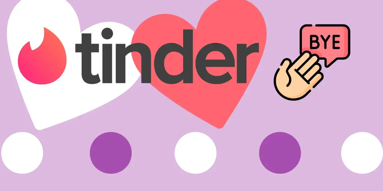 Chcesz wiedzieć, jak usunąć konto Tinder? Grafika pokazuje logo aplikacji i dłoń machającą na pożegnanie.
