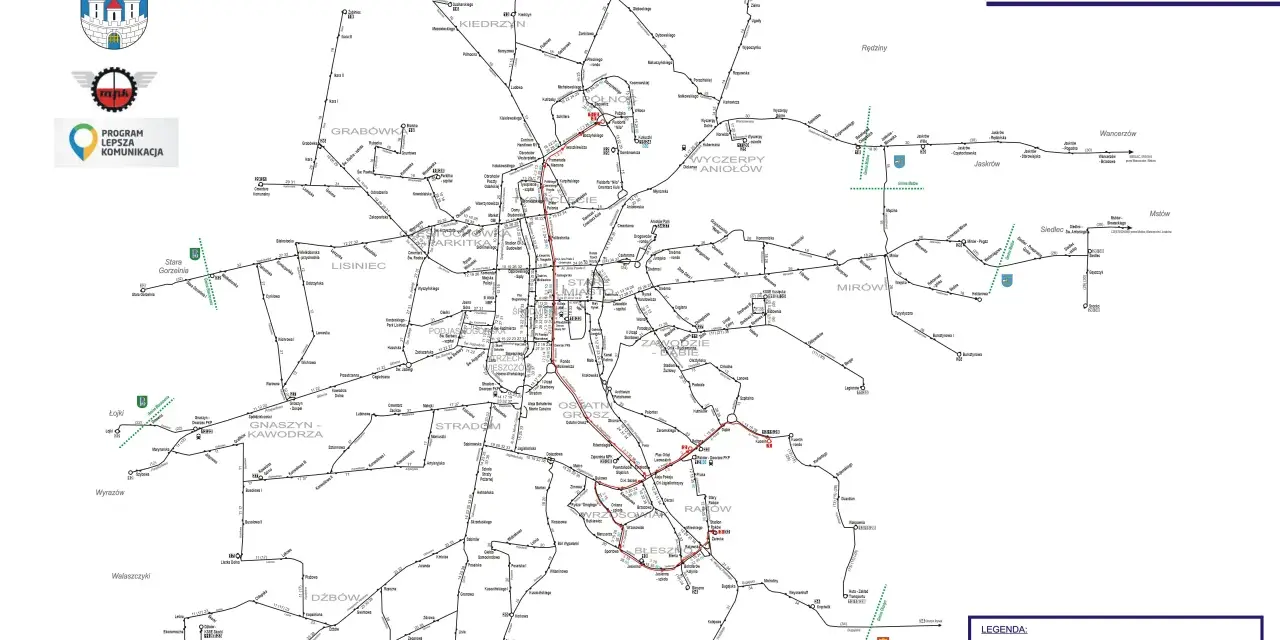 Schemat tras komunikacji miejskiej w Częstochowie, aktualizacja 1 marca 2025 r. GTV Częstochowa Blachownia rozkład jazdy.