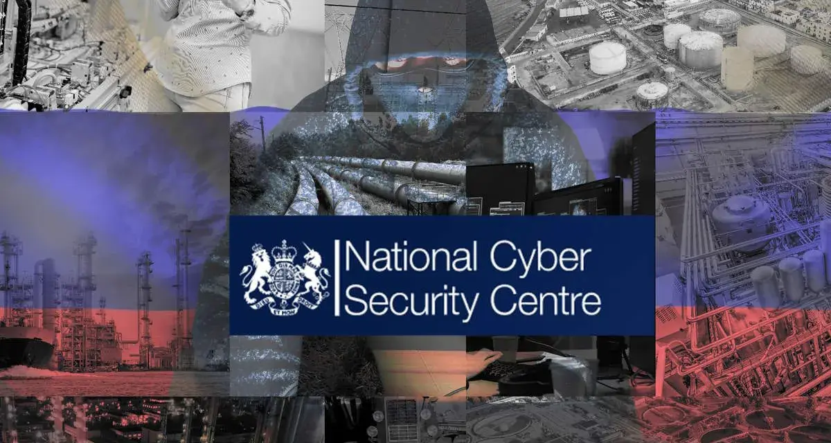 Collage depicting a hooded figure, industrial sites, and the National Cyber Security Centre logo, highlighting the importance of critical infrastructure security.