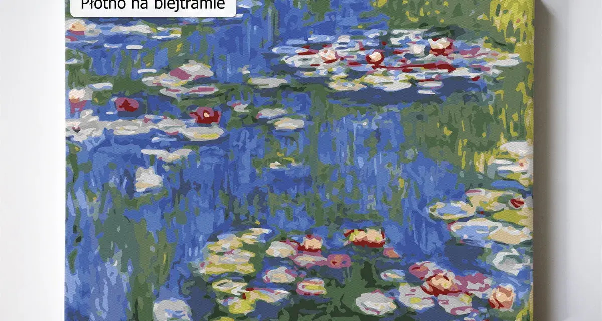 Płótno na blejtramie z motywem wodnych lilii, inspirowane dziełami francuskiego malarza Claude'a Moneta.
