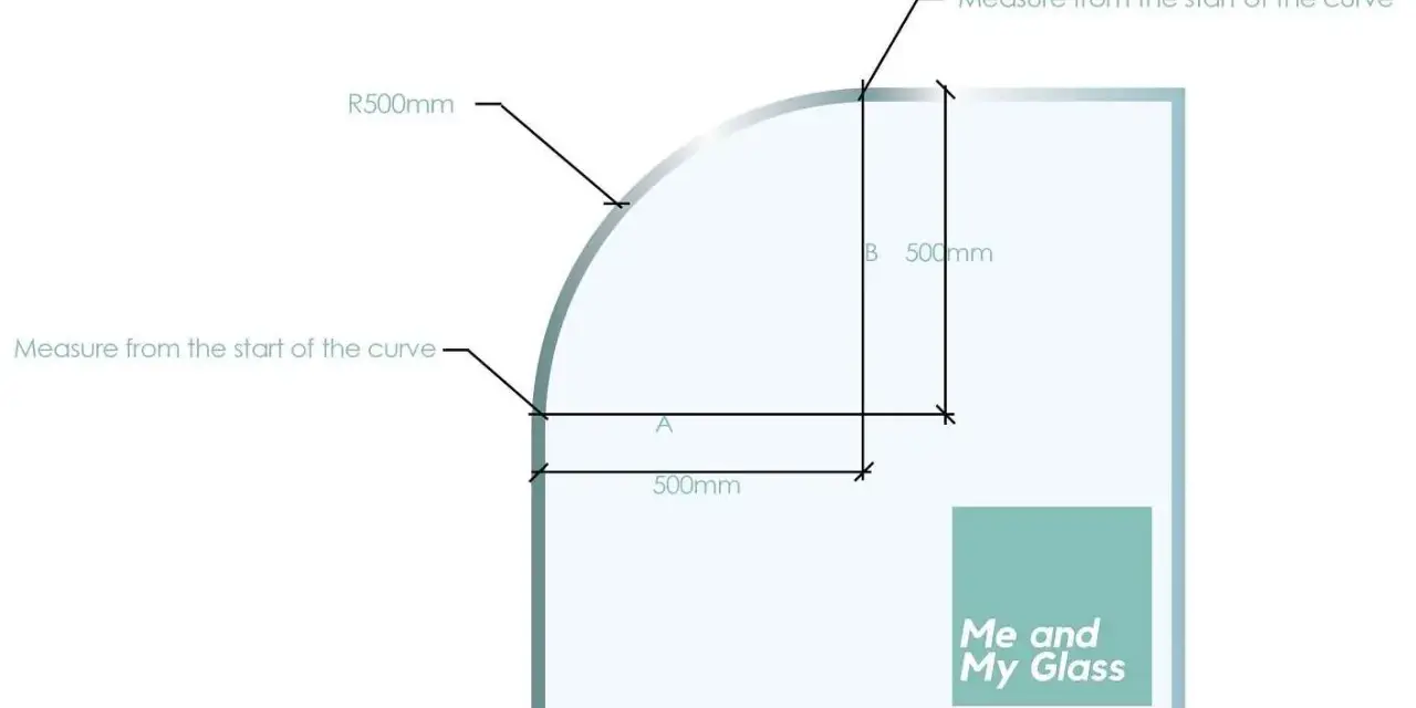 Diagram showing how to measure rounded corners with R500mm radius and 500mm measurements.